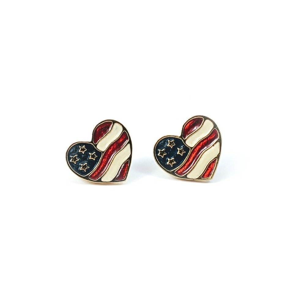 Vintage Avon Heart of America US Flag Stud Earrings